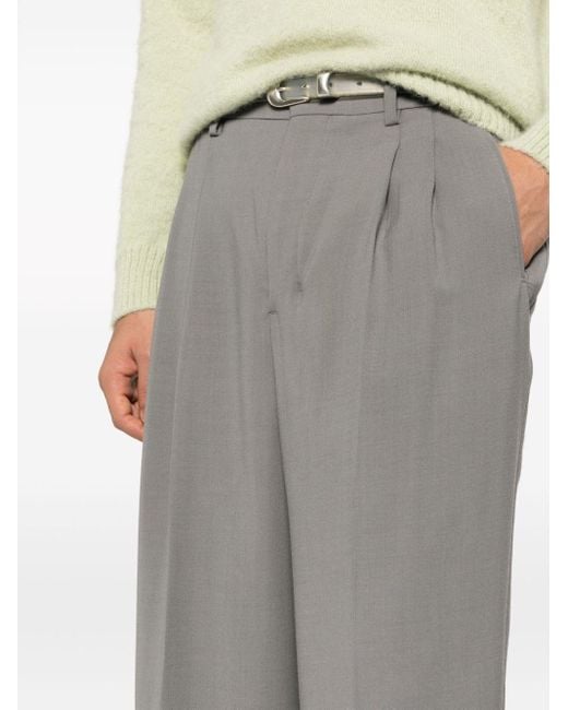 AMI Gray Straight-leg Pleat-detail Trousers for men