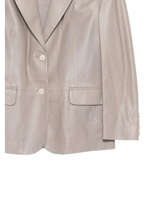Alysi Gray Leather Single-Breasted Jacket