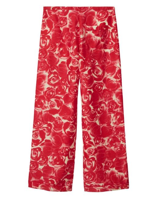 Pantalon imprimé en soie à lien de resserrage Burberry en coloris Red