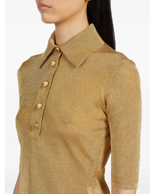 Ferragamo Metallic Straight-Point Collar Cotton-Blend Top
