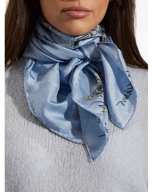 Moschino Blue Graphic-Print Silk Scarf