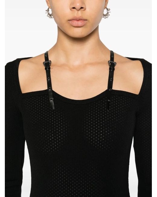 Versace Jeans Couture Black Baroque-Buckles Knitted Midi Dress