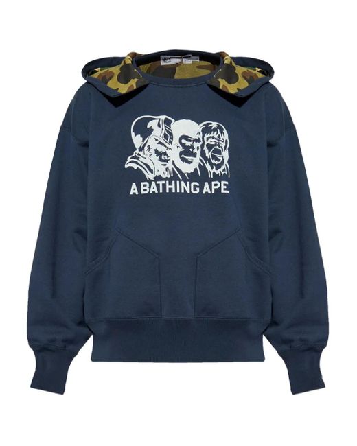 A Bathing Ape Blue Double Face Cotton Hoodie for men