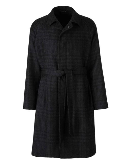 Tagliatore Black Check-Pattern Belted Coat for men