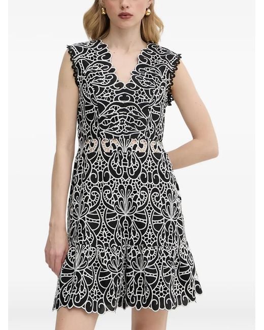 Morgan Black Scalloped Trim V-Neck Mini Dress