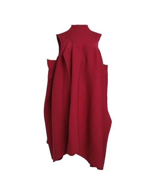CFCL Red Ribbed-Knit Sleeveless Mini Dress