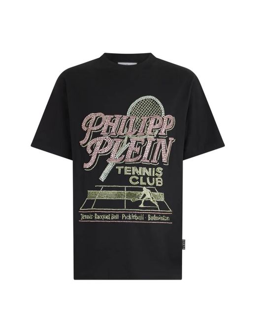 Philipp Plein Black Tennis Club Round-Neck T-Shirt for men