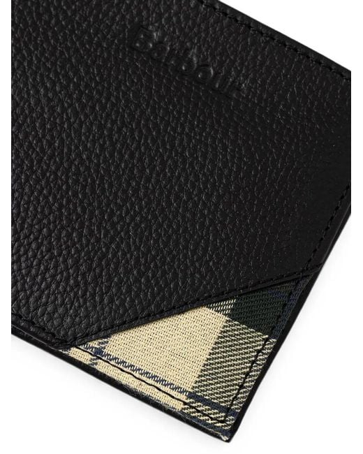 Barbour Black Tabert Tartan-Panel Pebbled-Leather Wallet for men