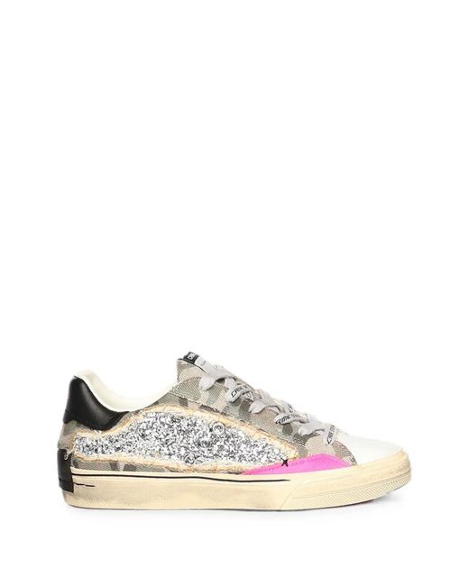 Crime London White Glitter-Embellished Camouflage-Print Sneakers