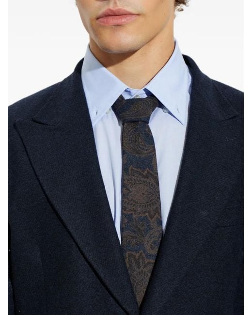 Etro Blue Paisley-Patterned Silk Tie for men