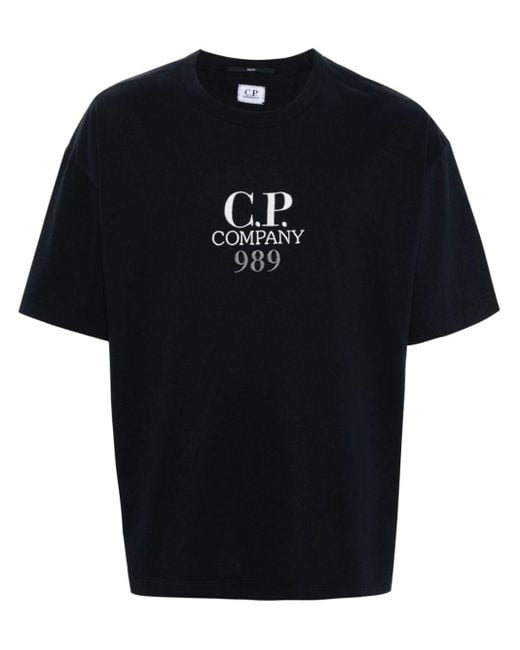 C P Company Black Logo-embroidered Cotton T-shirt for men