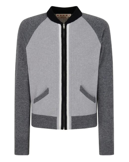 Marni Gray Ribbed-Panel Zip-Up Sweatshirt for men