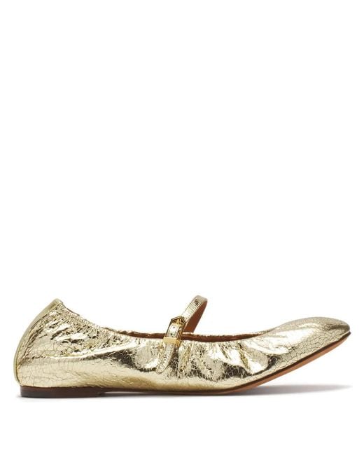 Lanvin Metallic Logo-Tag Leather Ballerinas