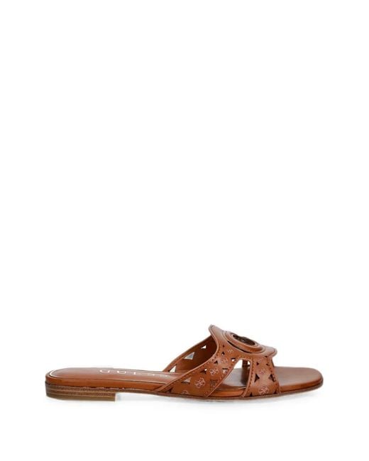 Guess Brown Ciesta Logo-Patch Laser-Cut Sandals