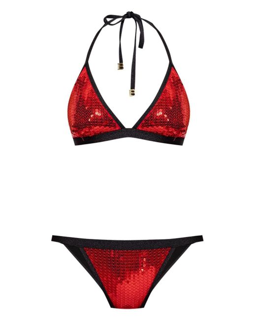 Bikini con lentejuelas Balmain de color Red