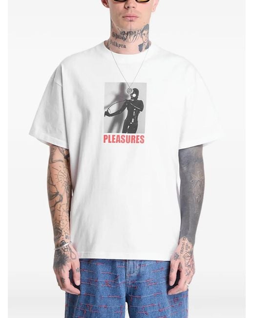 Pleasures White Whip Graphic-Print T-Shirt for men