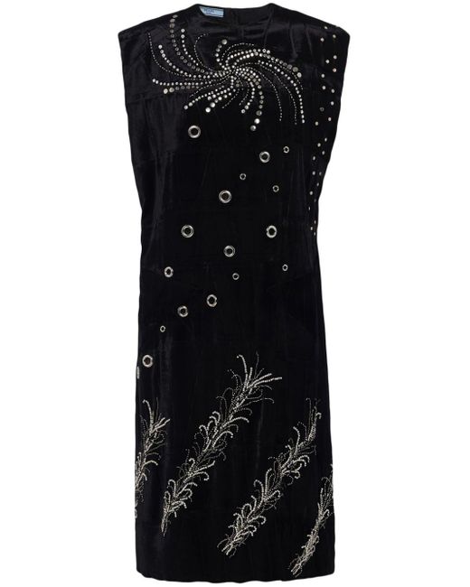 Prada Black Ärmelloses Kleid mit Stickerei
