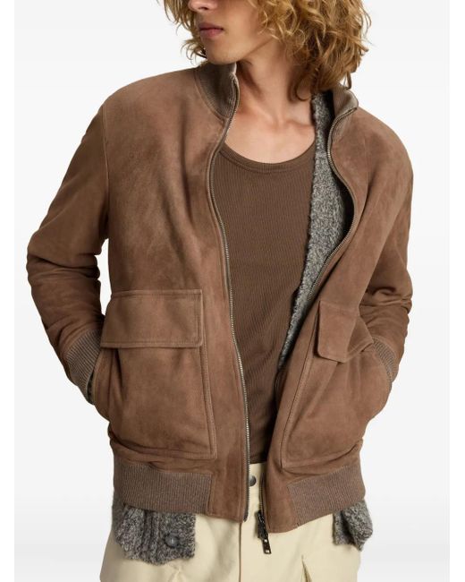 Woolrich Brown Ribbed-Cuff Suede Bomber for men