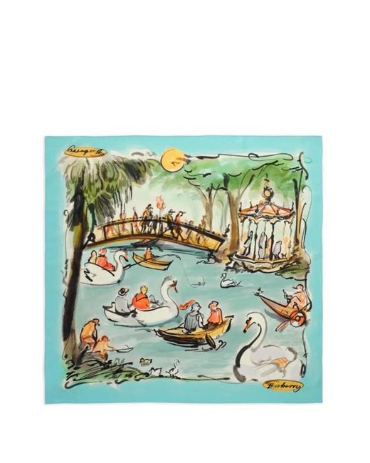 Burberry Green Swan Lake Silk Scarf