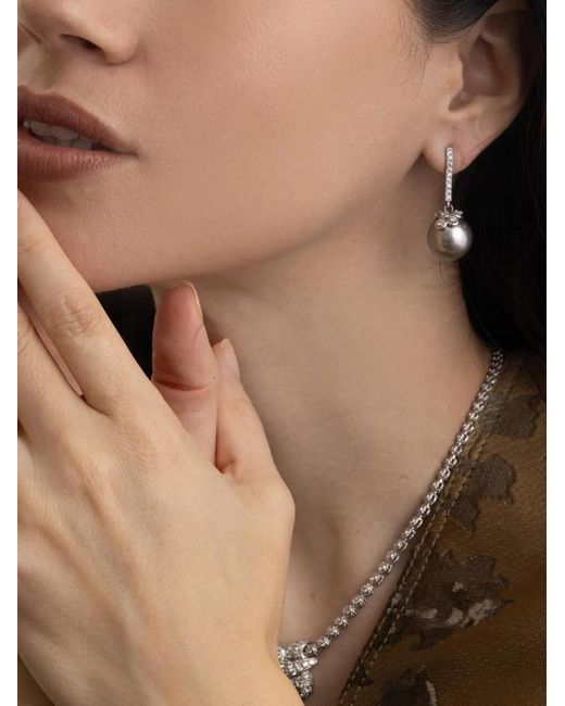 Andreoli White Tahitian Pearl And Diamond Drop Earrings