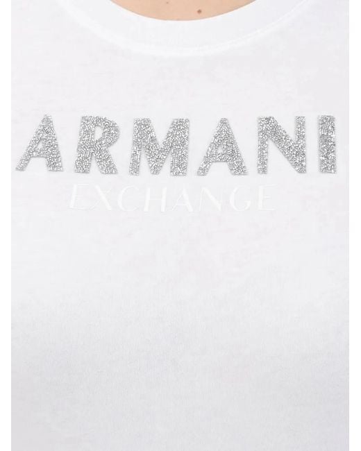 ARMANI EXCHANGE White Glitter-Logo T-Shirt