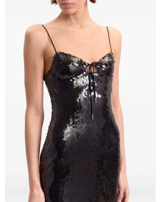 16Arlington Black Che Paillette-Embellished Midi Dress