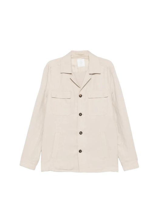 Eleventy White Buttoned Chest-Pocket Overshirt for men