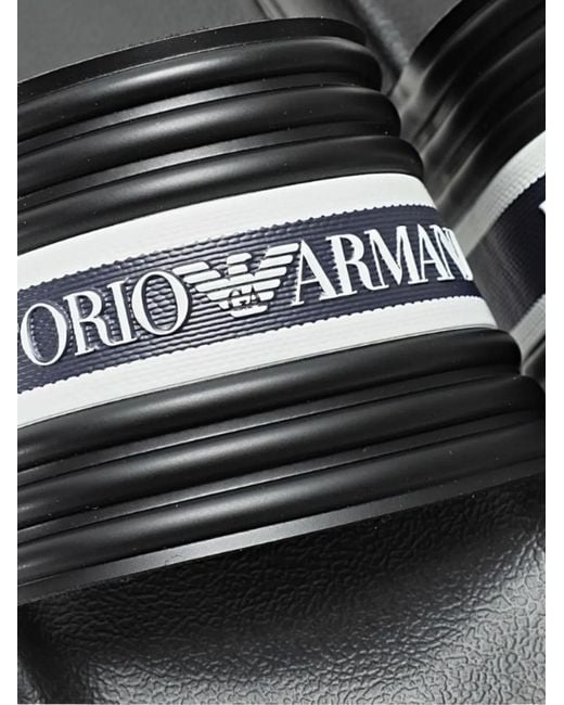 Emporio Armani White Logo-Print Ribbed Slides for men