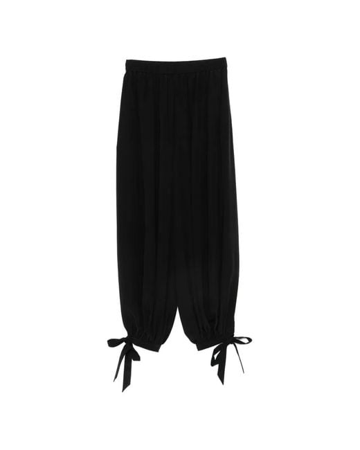 Chloé Black Bow-Detail Silk-Crepe Trousers