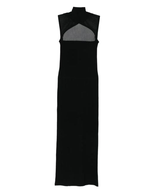 Patrizia Pepe Black Ribbed High-Neck Dress