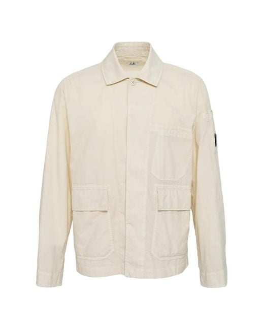 C P Company White Taylon P Buttoned Shirt Jacket for men
