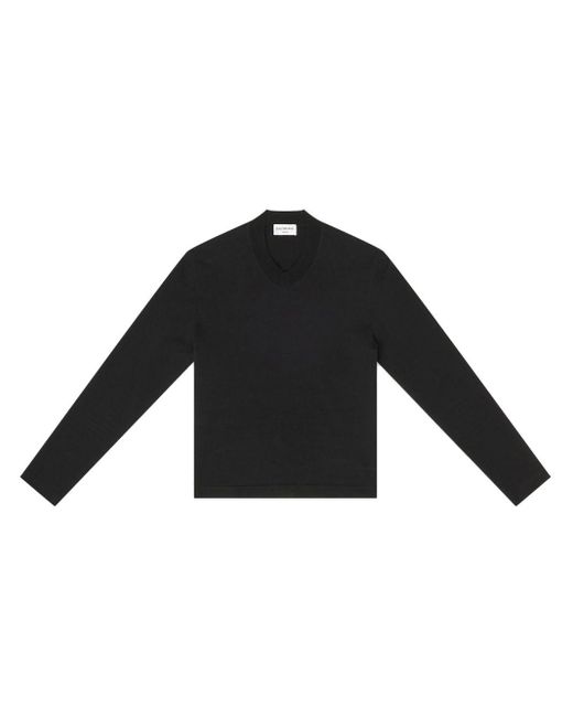 Balenciaga Black V-neck Long-sleeves Sweatshirt for men