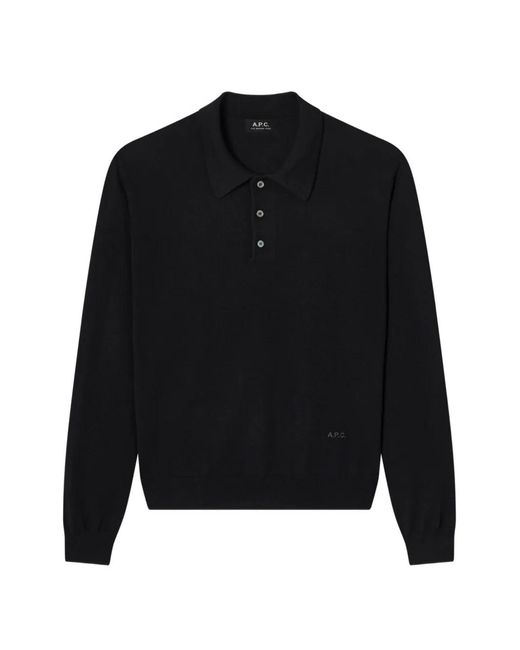 A.P.C. Black Logo-Embroidered Long-Sleeve Polo Shirt for men