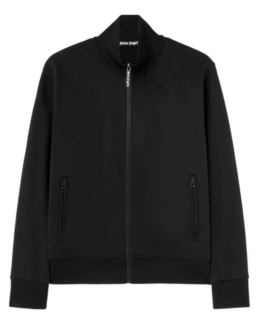 Palm Angels Black High Collar Sweatshirt With Zip Front for men