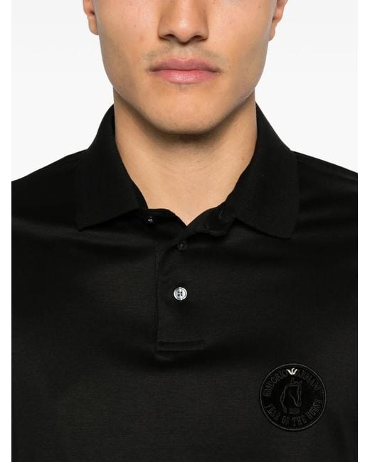 Emporio Armani Black Logo Patch Short-Sleeved Polo Shirt for men