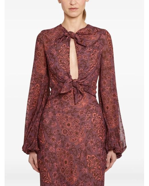 Giambattista Valli Red Paisley-Print Tie-Front Maxi Dress