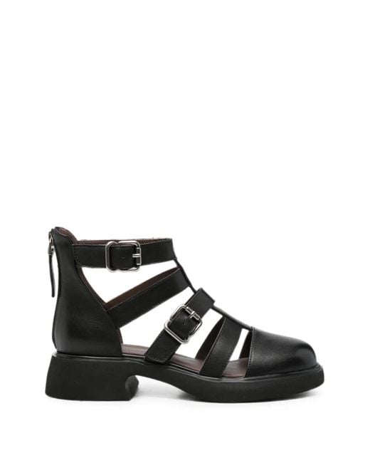 SERGIO MORETTI FIRENZE Black Buckle-Fastening Caged Sandals