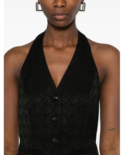 MARINE SERRE Black Moon Diamond-Jacquard Halterneck Top