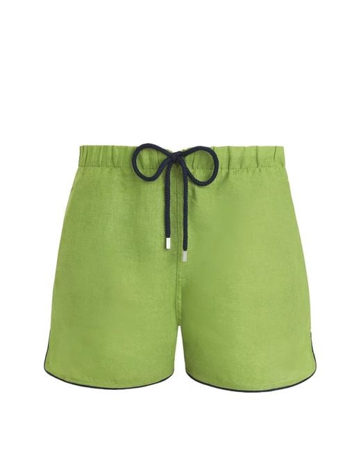 Vilebrequin Green Maurice Drawstring Linen Swim Shorts for men