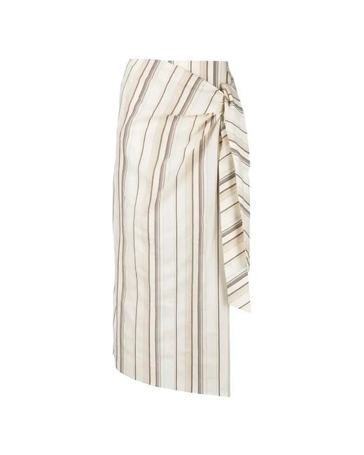 Brunello Cucinelli White Striped Wrap Midi Skirt