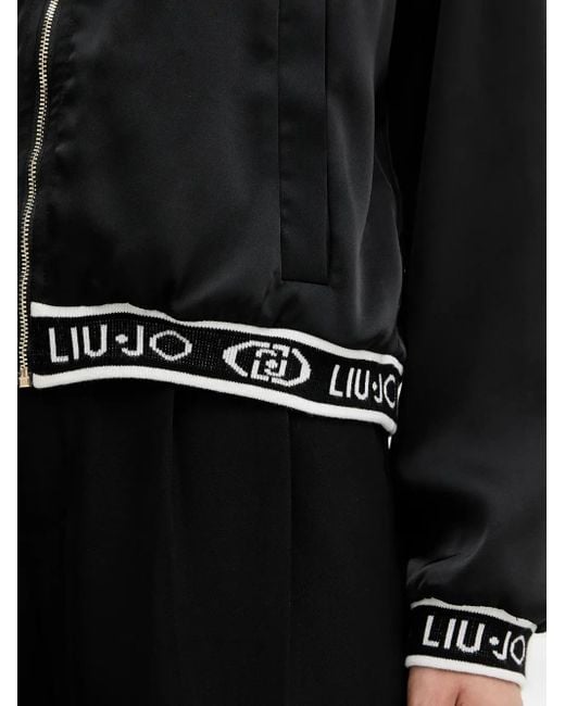 Liu Jo Black Zip-Fastening Logo-Trim Bomber Jacket