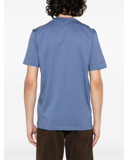 Boss Blue Layered-collar Cotton T-shirt for men