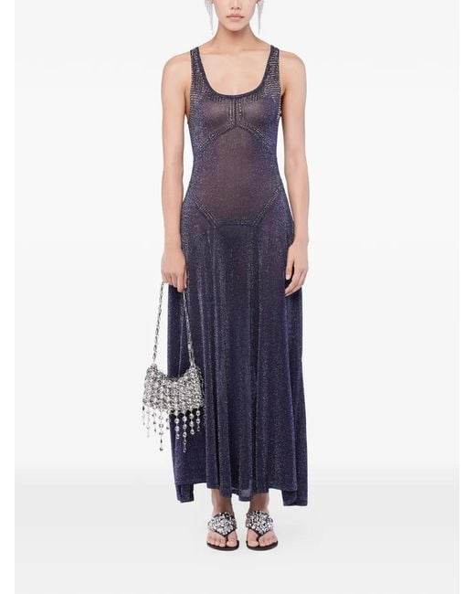 Rabanne Blue Flared Hotfix Knit Dress