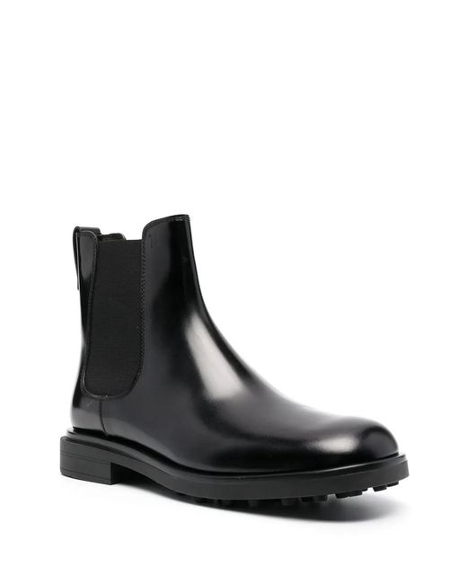 Tod's Black Elasticated Leather Ankle Boots for men