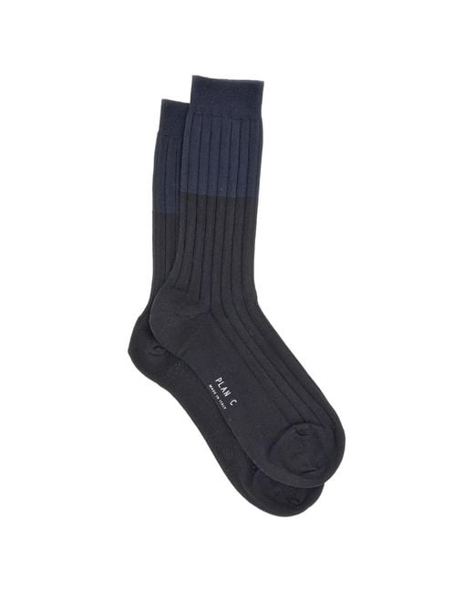 Plan C Blue Ribbed Logo-Print Socks