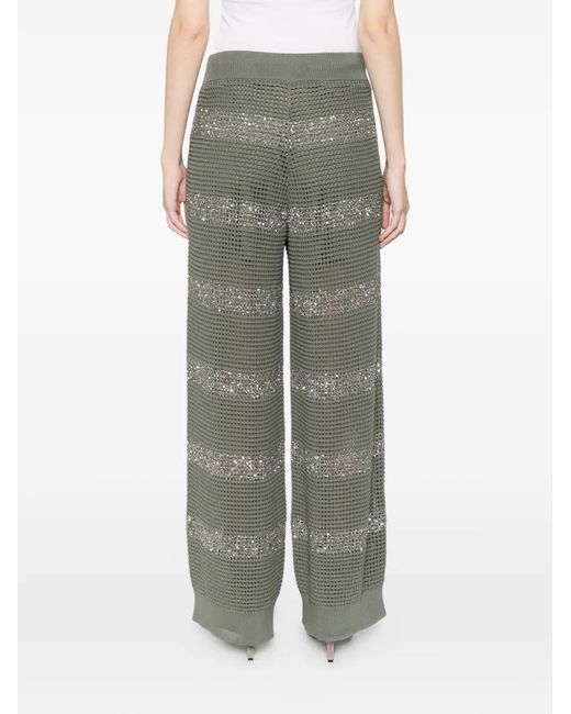 Brunello Cucinelli Gray Sequin Striped Trousers