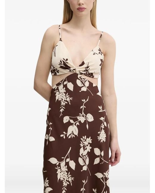Abercrombie & Fitch Natural Cut-Out Floral-Pattern Midi Dress