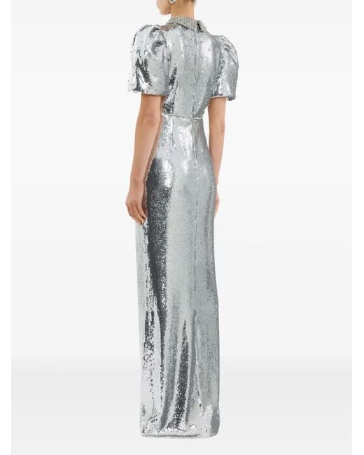 Rebecca Vallance White Olympia Short-Sleeve Embellished Maxi Dress