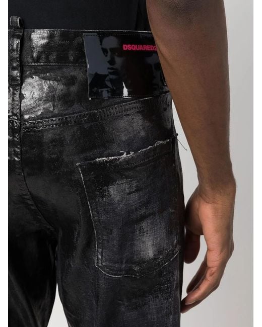 DSquared² Gray Coated-Finish Slim-Fit Jeans for men