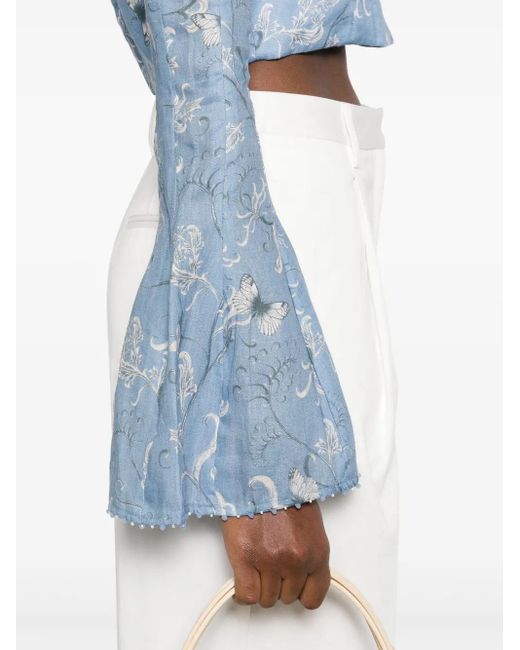 Agua Bendita Blue Linen Crop Top